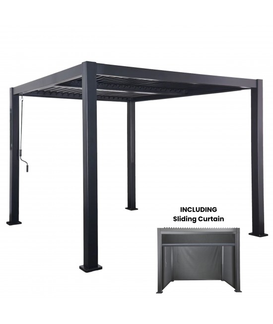 Sac Aluminium Louvre Pergola 3m x 3m, Adjustable Roof, Including Curtain Sac Aluminium Louvre Pergola 3m x 3m, Adjustable Roof, Including Curtain